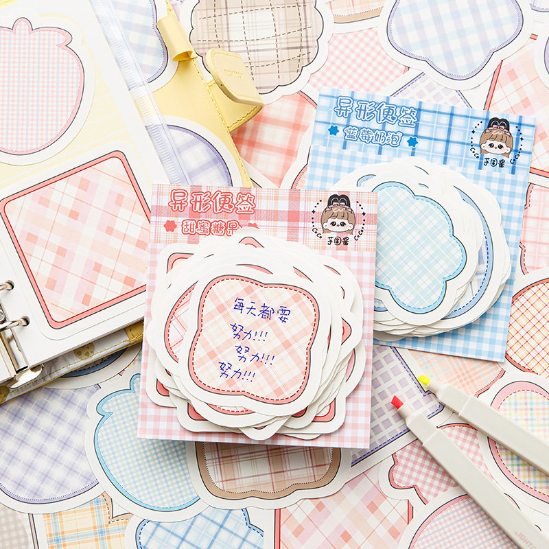 스티커 메모 100장 스타일 붙지 않는 스티커 메모 간단한 격자 무늬 특별한 모양의 메모 메모 메시지 메모 스티커 학생들은 장식 수첩 자료를 사용합니다. 인터넷 유명 인사 고가치 배경 기본 종이