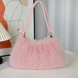 新款 女毛绒单肩包百搭可爱托特包大容量通勤手提包高颜值轻便包包