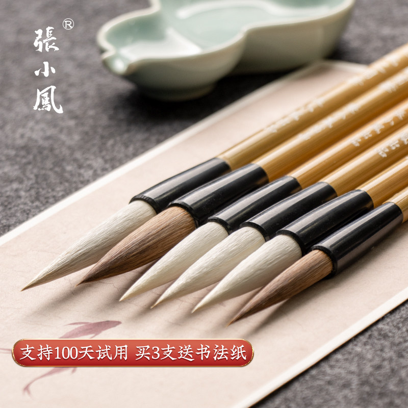 张小凤初学毛笔狼毫羊毫兼毫小楷书法国画毛笔字楷书隶书初学者小学生字帖专用中楷中白云湖笔文房四宝套装大