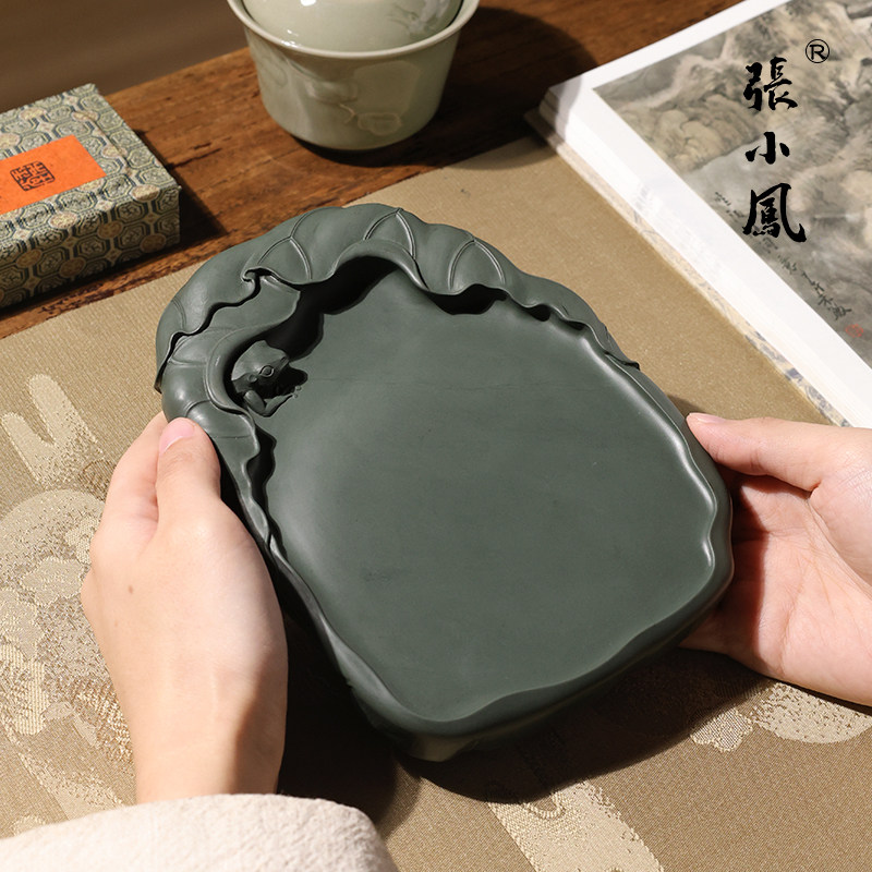 张小凤 孤品洮河砚书法专用文房四宝笔墨纸砚天然原石墨盒精品收藏送礼节日祝贺砚台带收藏证书大师作品高档