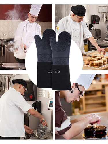 直销硅胶隔热手套防烫加长蒸烤箱手套商用加厚棉烘焙耐高温微