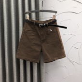 清仓咖啡色水洗棉五分牛仔短裤 夏 女宽松洋气弹力休闲直筒阔腿中裤