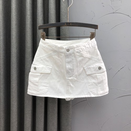 白色高腰减龄牛仔短裙女