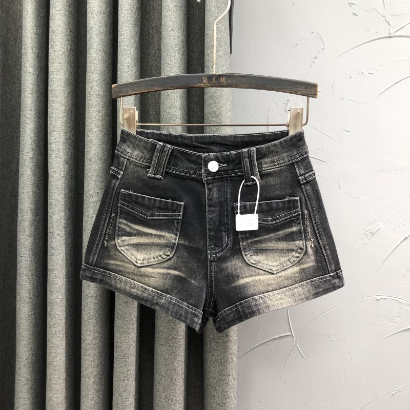 复古黑色高腰牛仔短裤女26夏季新款时尚弹力百搭A字减龄阔腿热裤