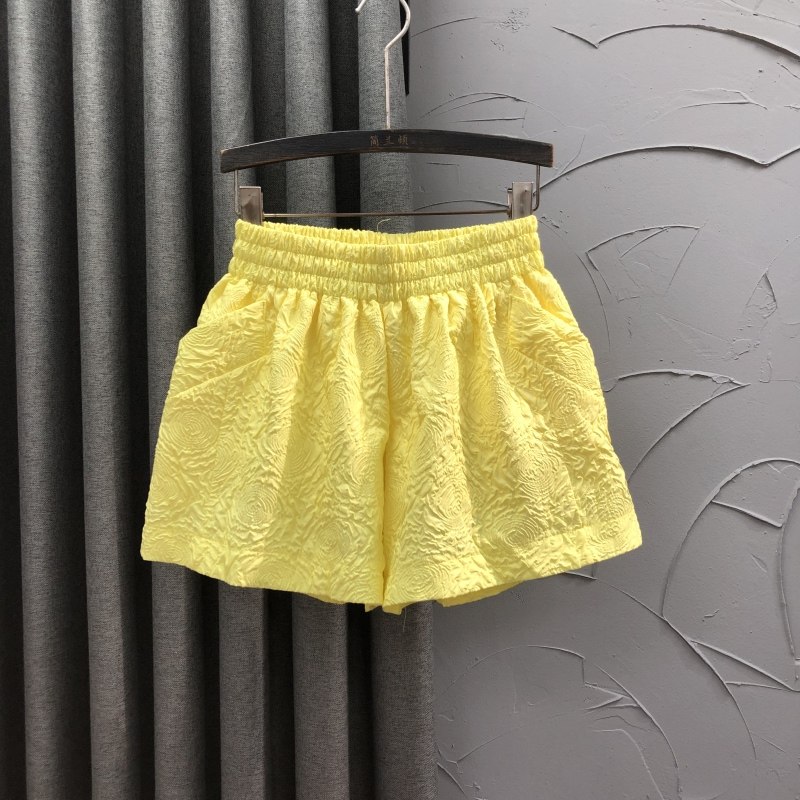 糖果色高腰宽松提花面料短裤女2025夏天时尚休闲A字直筒阔腿热裤