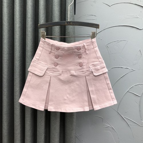 高腰双排扣牛仔短裙女显瘦