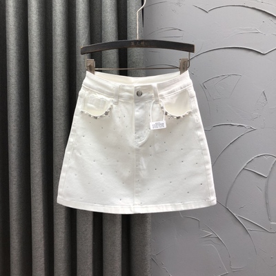 白色钉珠烫钻牛仔短裙女半身包裙