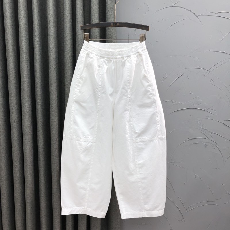 白色高腰休闲松紧腰哈伦牛仔裤女图片