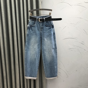 休闲遮垮阔腿老爹垮裤 时尚 女2026早春新款 欧货高腰宽松哈伦牛仔裤