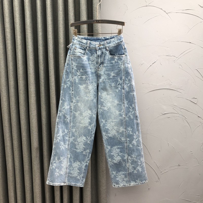 浅色高腰烫钻哈伦牛仔裤女直筒2026春季新款时尚提花面料弯刀垮裤,女装/女士精品,牛仔裤,淘宝优惠券,粉丝福利购,淘宝优惠卷