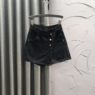 清仓假两件高腰牛仔短裤裙女夏天时尚洋气小众设计感A字阔腿热裤