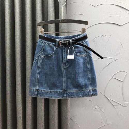 深蓝色高腰牛仔短裙女半身裙