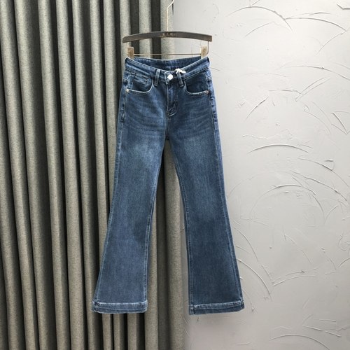 高腰薄绒休闲微喇牛仔裤女