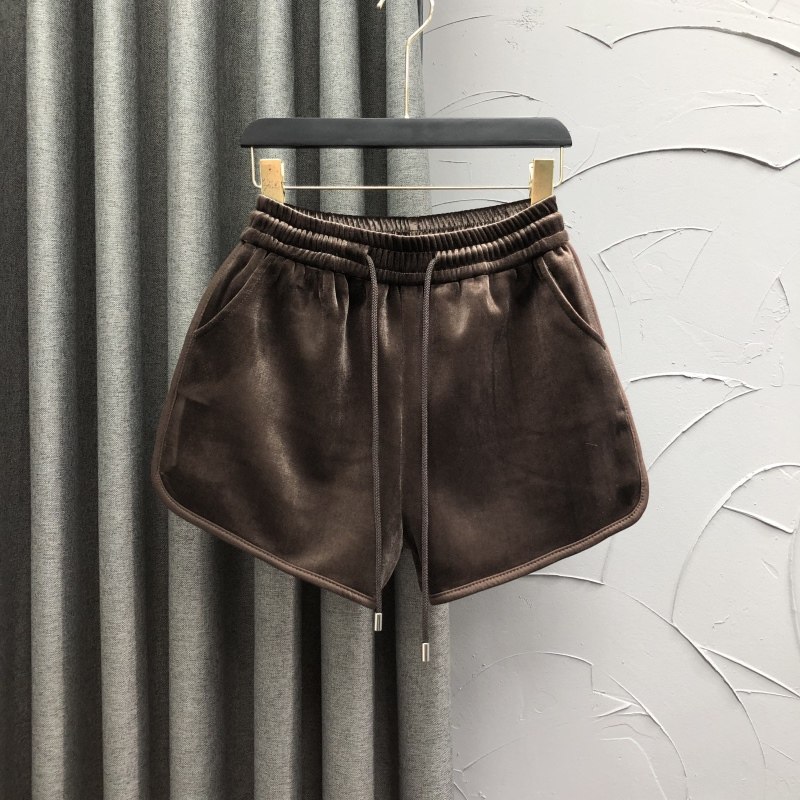 高腰百搭简兰顿短裤新品松紧腰