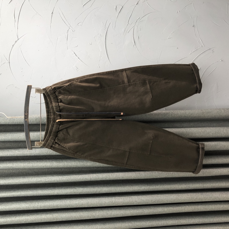 咖色松紧腰加绒休闲哈伦牛仔裤女