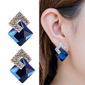 玉姿澜绿色水晶耳环女时尚 气质纯银针水钻耳钉黑色晶簇耳夹耳饰潮