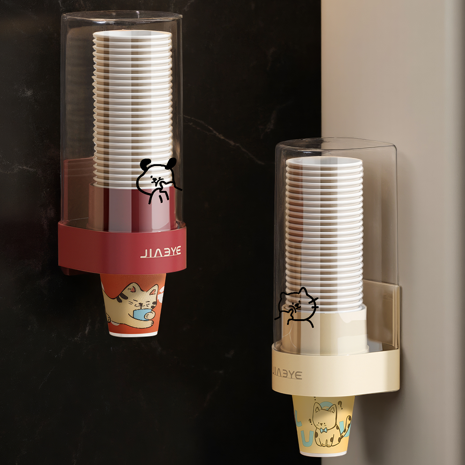 奶油风一次性纸杯架壁挂式取杯器