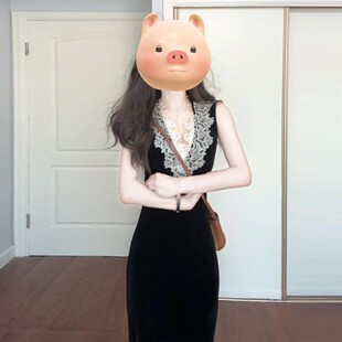 2025新款法式复古蕾丝拼接高级感连衣裙子女夏季收腰显瘦气质长裙