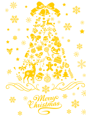 圣诞节装饰贴纸静电窗花贴金色闪粉雪花橱窗玻璃贴画学校布置墙贴