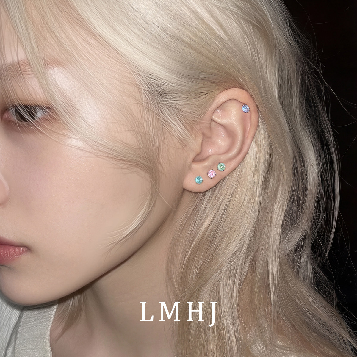 LM&HJ糖果风彩色耳钉女ins锆石精致小巧2026新款爆款耳骨钉耳窝钉