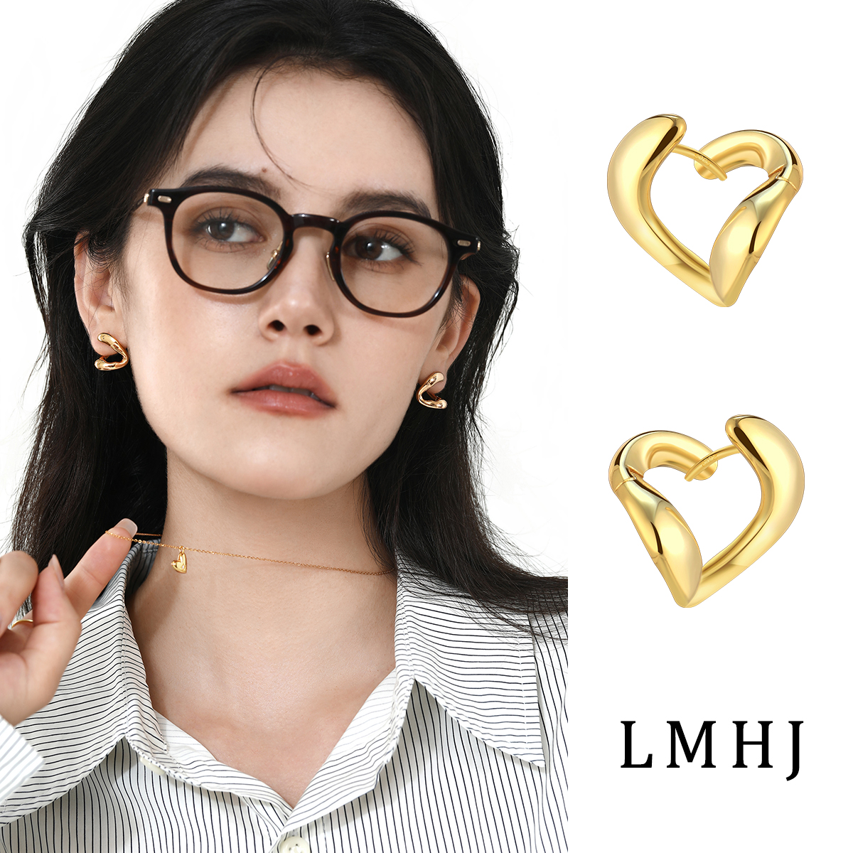 纯银银针港风爱心耳环女小众设计