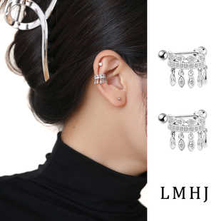 s999纯银耳钉耳骨钉气质大气高级感养耳洞螺丝拧扣流苏耳环耳饰女