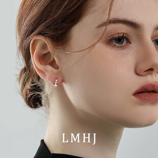 925纯银耳环女气质耳钉2025新款小众设计感耳扣简约锆石耳圈耳饰