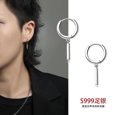 s999纯银耳环男款高级感痞帅吊坠