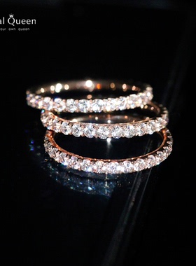 满碎钻钻石排钻戒指女 玫瑰金时尚个性对戒关节尾戒指环戒子小指