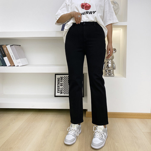 大爽大码直筒牛仔裤女裤子黑女裤