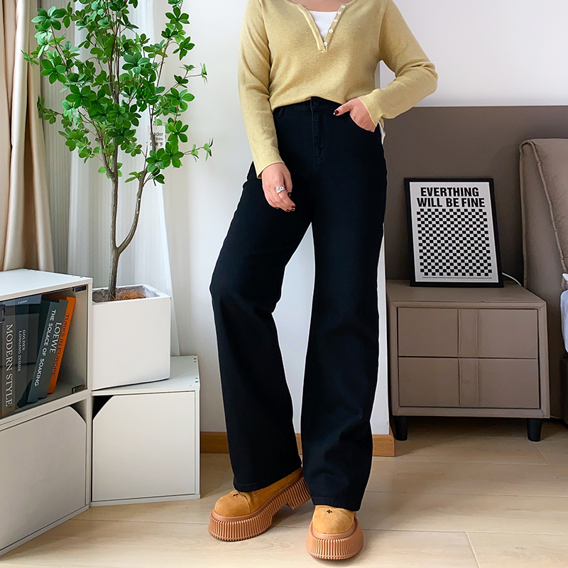 大码黑色高个子牛仔裤窄版阔腿裤