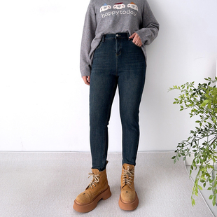 大爽大码加绒加厚小脚牛仔裤女冬季蓝色女裤显瘦铅笔裤胖mm裤子冬