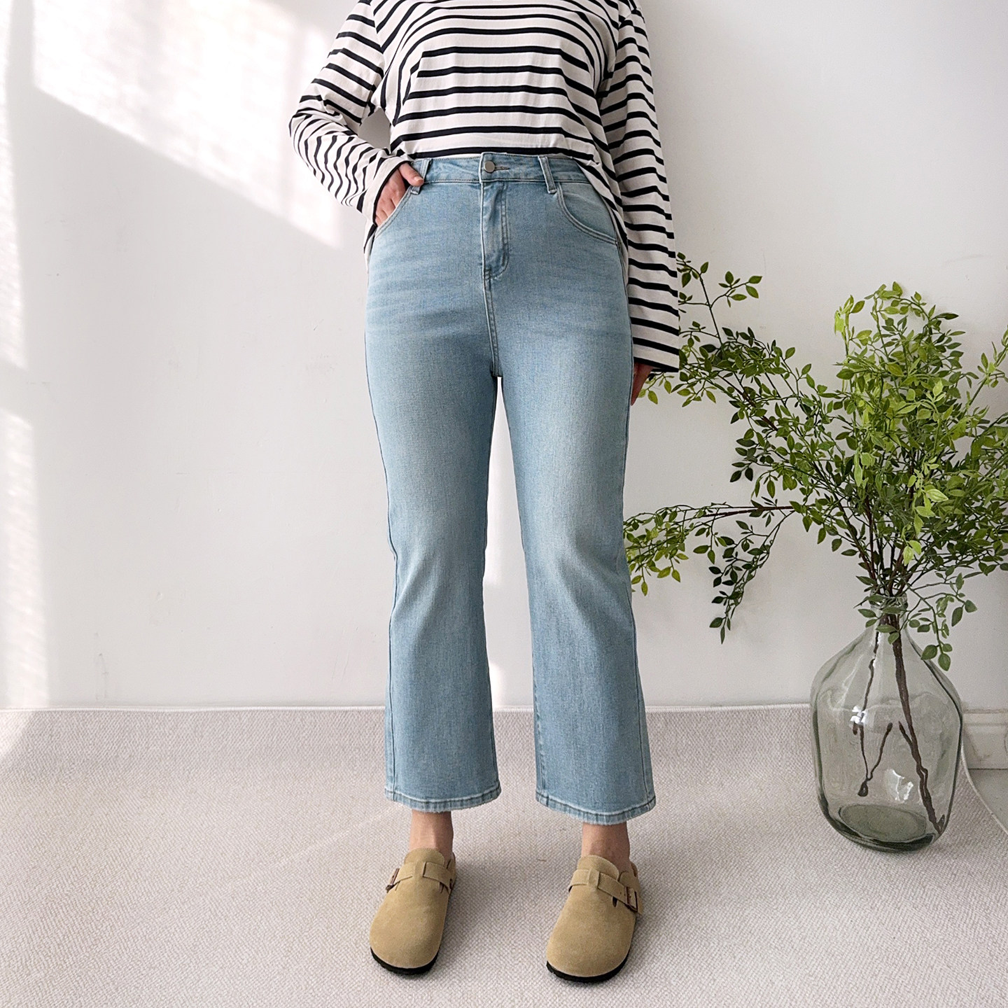 大爽大码女装直筒烟管牛仔裤女早春季显瘦裤子胖mm九分蓝色法棍裤
