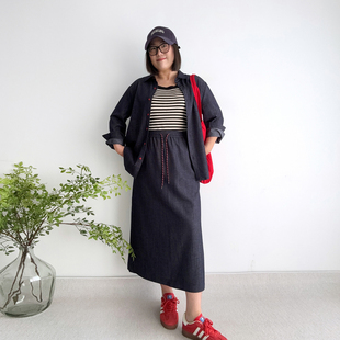 大爽大码女装半身裙+衬衫两件套女春季套装牛仔裙长裙胖mm裙子