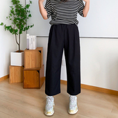 女装 子宽松女裤 直筒奶奶裤 大码 女秋季 松紧高腰裤 胖mm黑色哈伦裤 子