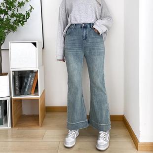 女2025秋季 微喇牛仔裤 高腰显瘦女裤 宽松喇叭裤 子秋 大码 胖mm裤 女装