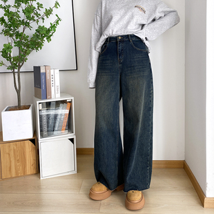 女装 胖mm裤 加绒高个子牛仔裤 直筒裤 子 女秋冬宽松阔腿裤 大爽大码