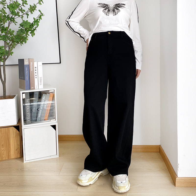 大爽家大码黑色牛仔裤直筒裤裤子