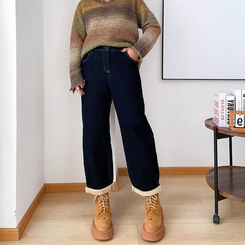 大爽家大码牛仔裤加绒哈伦裤