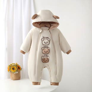 婴幼儿连体夹棉加厚爬服冬季双拉链棉服宝宝哈衣新生儿外出爬服