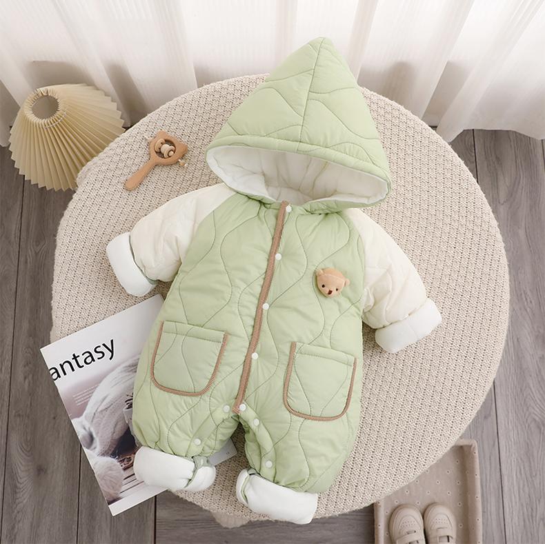 小象飞飞是单排扣连体衣秋冬带帽