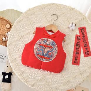 国风刺绣婴儿冬季 喜庆加厚背心 加棉加厚保暖纯棉宝宝马甲名族冬装