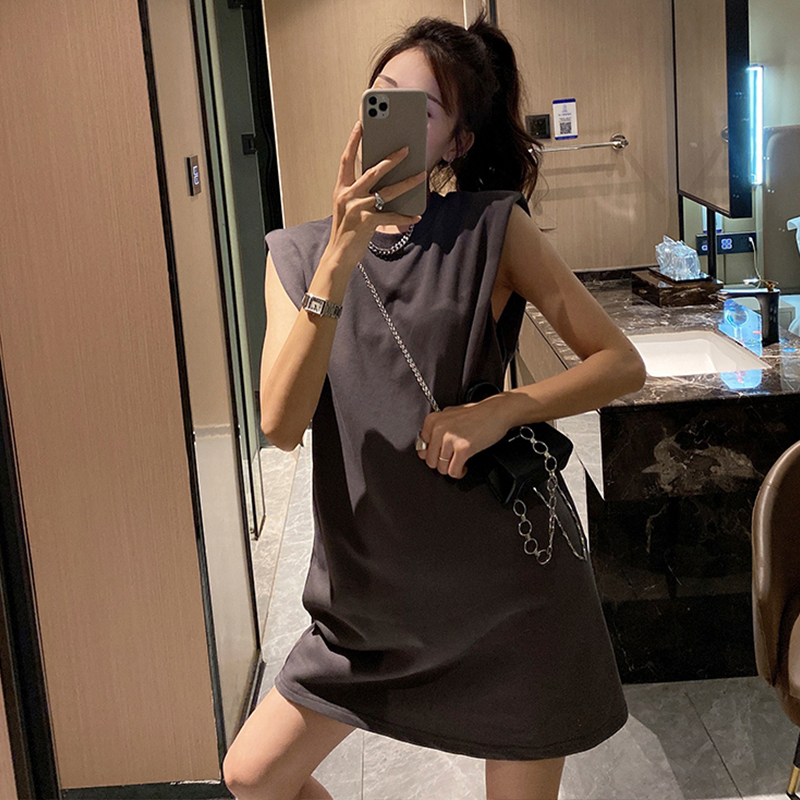 孕妇夏装T恤连衣裙大码无袖上衣小个子短款外穿休闲宽松显瘦裙子