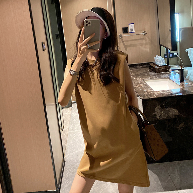 孕妇夏装Te恤连衣裙大码无袖上衣小个子短款外穿休闲宽松显瘦裙子