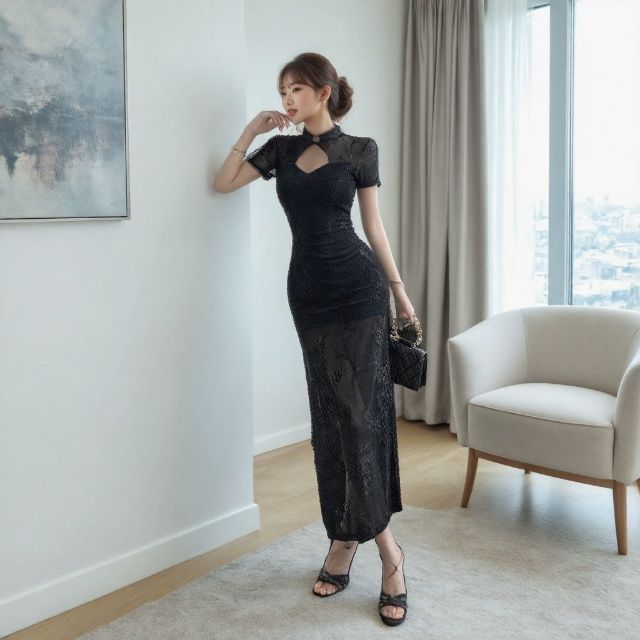 夏季新款国风长裙礼服女2025显瘦性感气质女神范连衣裙工作服旗袍