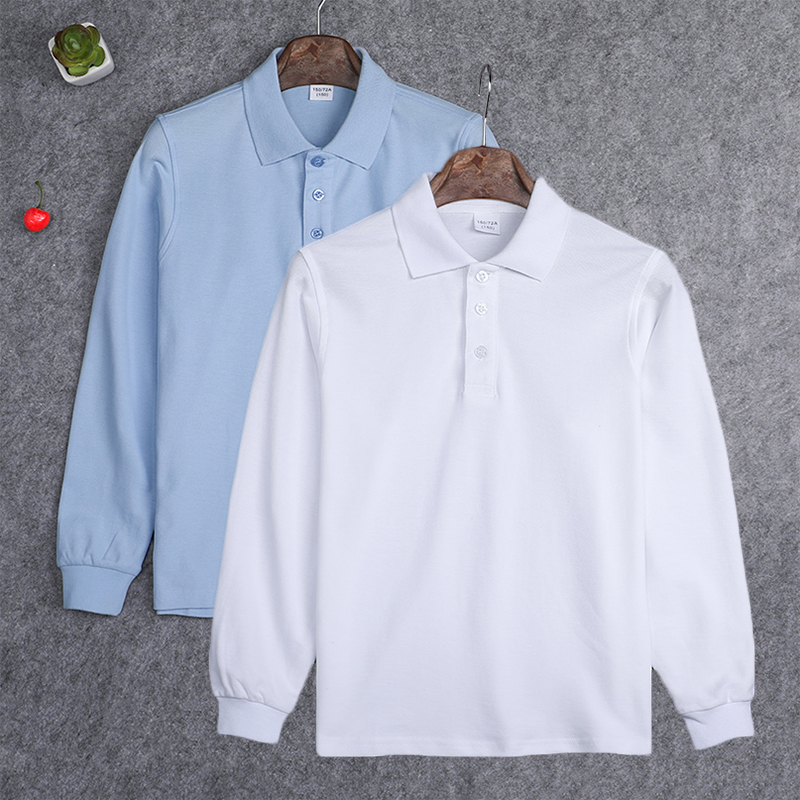 加绒浅蓝色长袖小学生校服polo衫