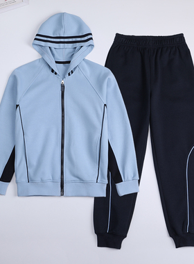 小学生校服套装春秋英伦学院风运动装外套男女童儿童棒球服浅蓝色