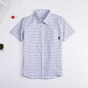 小学生夏季校服短袖格子衬衫