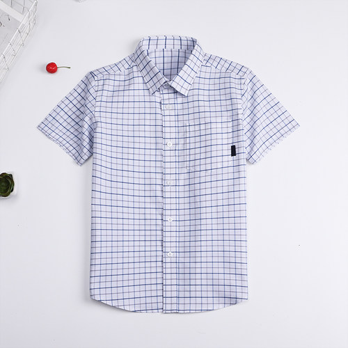 小学生夏季校服短袖格子衬衫