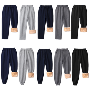 男童深灰色运动裤加绒加厚儿童灰色裤子女童黑藏青色小学生校服裤